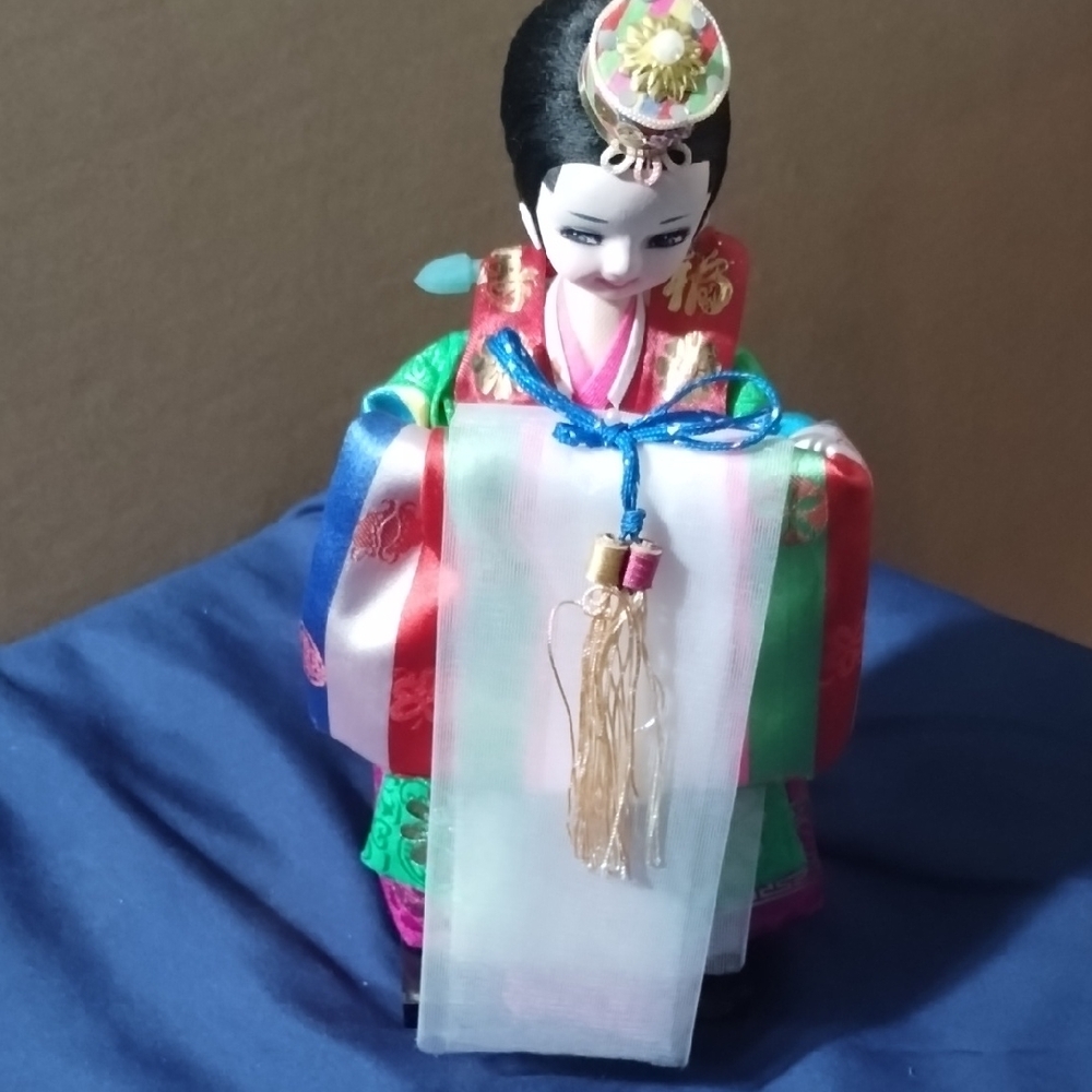 Elegant Doll with Multicolored Kimono